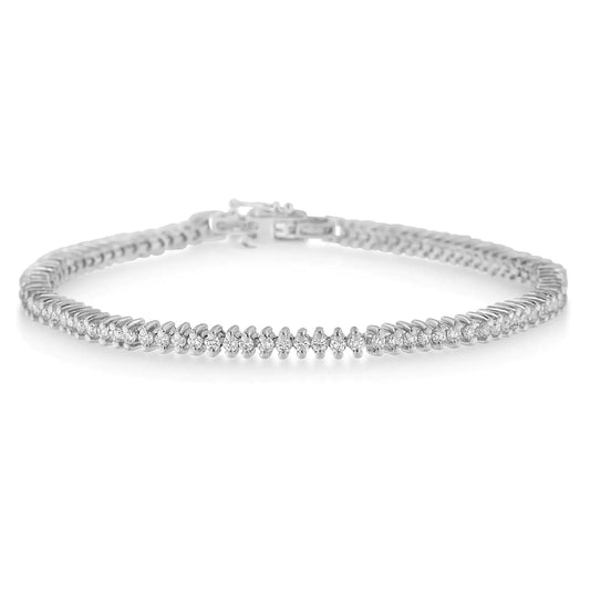 18K White Gold Round Cut Pave Diamond Tennis Bracelet (2.00 cttw, H - I Color, SI2 - I1 Clarity) - Jaazi International