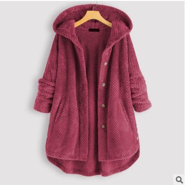 Women's Fashion Temperament Pure Color Hooded Double-sided Velvet Sweatshirt Coat