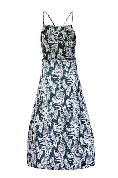 Slit Crisscross Printed Sleeveless Cami Dress