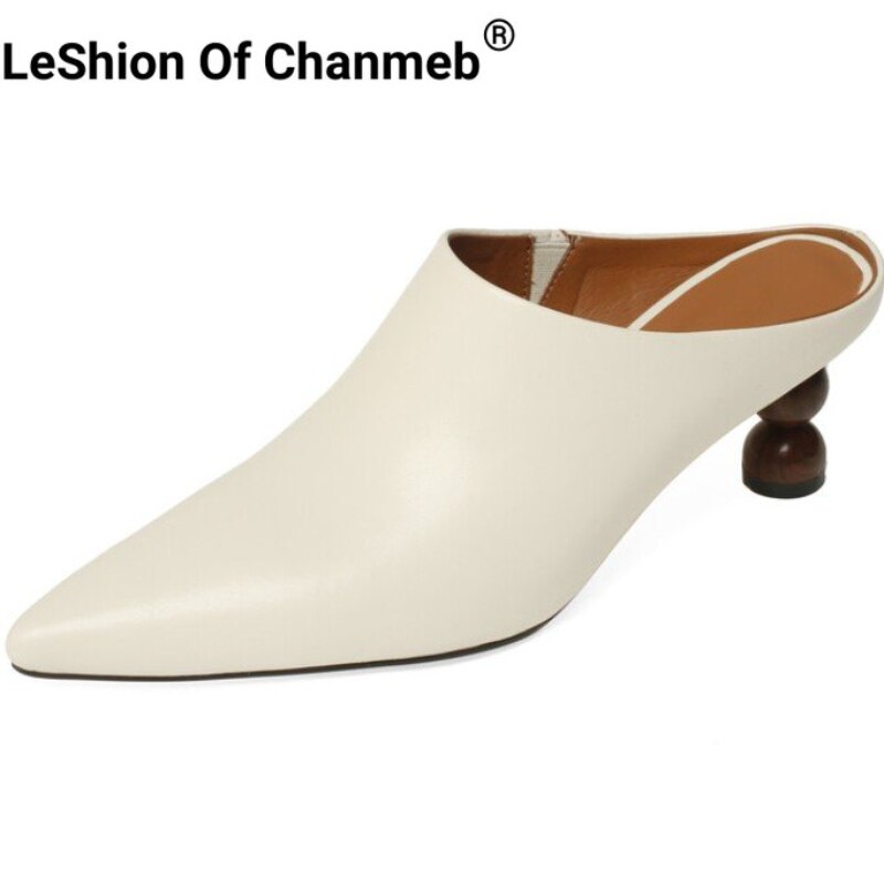 Processing time:7-15 days after placing orders  LeShion Of Chanmeb Chic Women Slippers Genuine Leather Shoes Pointed Toe Slip-ons Strange Heels Slipper Ladies  Trendy Party