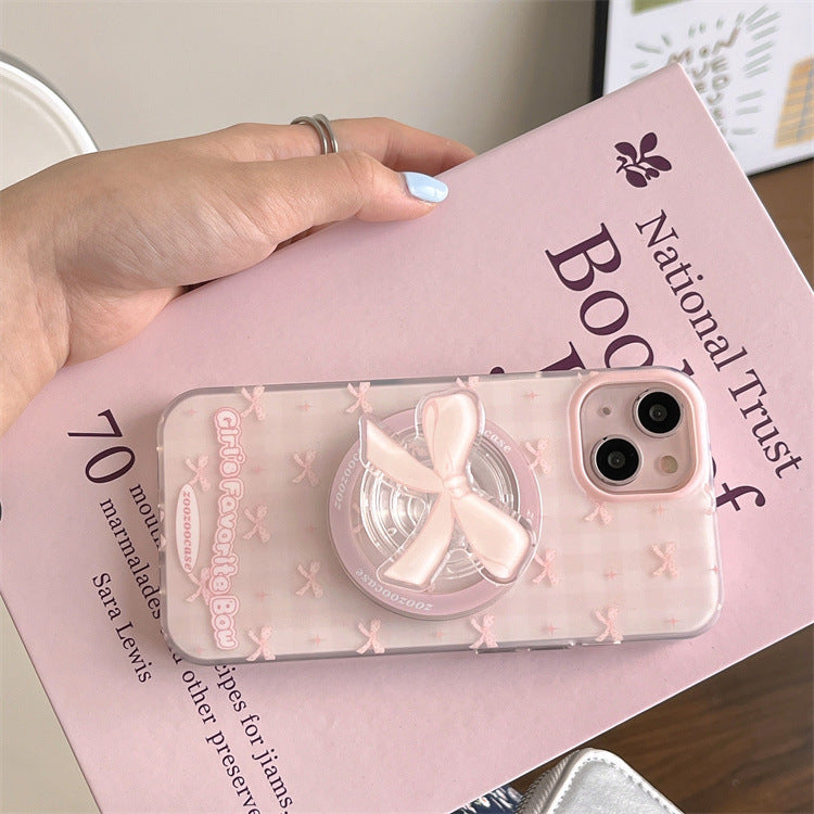 Magnetic Drop-resistant Plaid Bow Phone Case