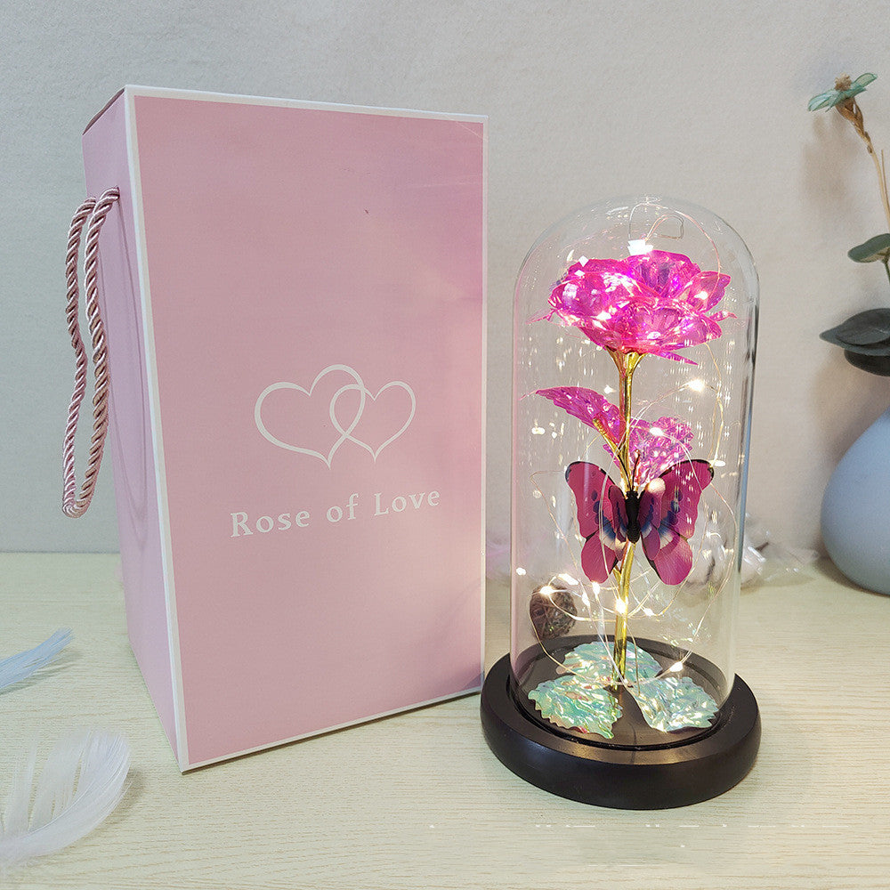 Valentinstagsgeschenk, ewige Rose, LED-Lichtfolienblume in Glasabdeckung, Muttertag, Hochzeit, Gastgeschenke, Brautjungfern-Geschenk