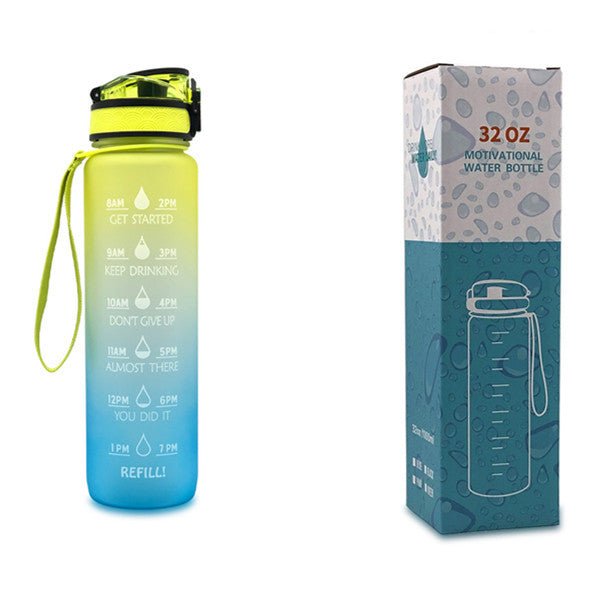 1L Tritan Water Bottle With Time Marker Bounce Cover Motivational Water Bottle Cycling Leakproof Cup For Sports Fitness Bottles - Jaazi Intl