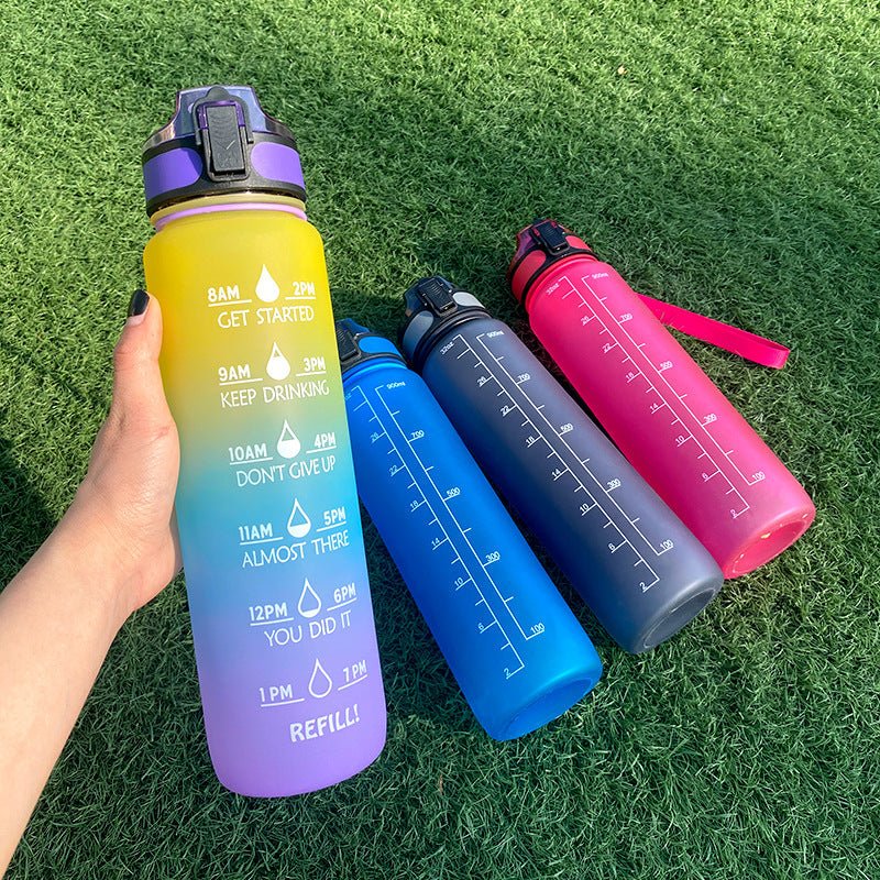 1L Tritan Water Bottle With Time Marker Bounce Cover Motivational Water Bottle Cycling Leakproof Cup For Sports Fitness Bottles - Jaazi Intl