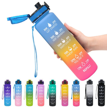 1L Tritan Water Bottle With Time Marker Bounce Cover Motivational Water Bottle Cycling Leakproof Cup For Sports Fitness Bottles - Jaazi Intl