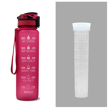 1L Tritan Water Bottle With Time Marker Bounce Cover Motivational Water Bottle Cycling Leakproof Cup For Sports Fitness Bottles - Jaazi Intl