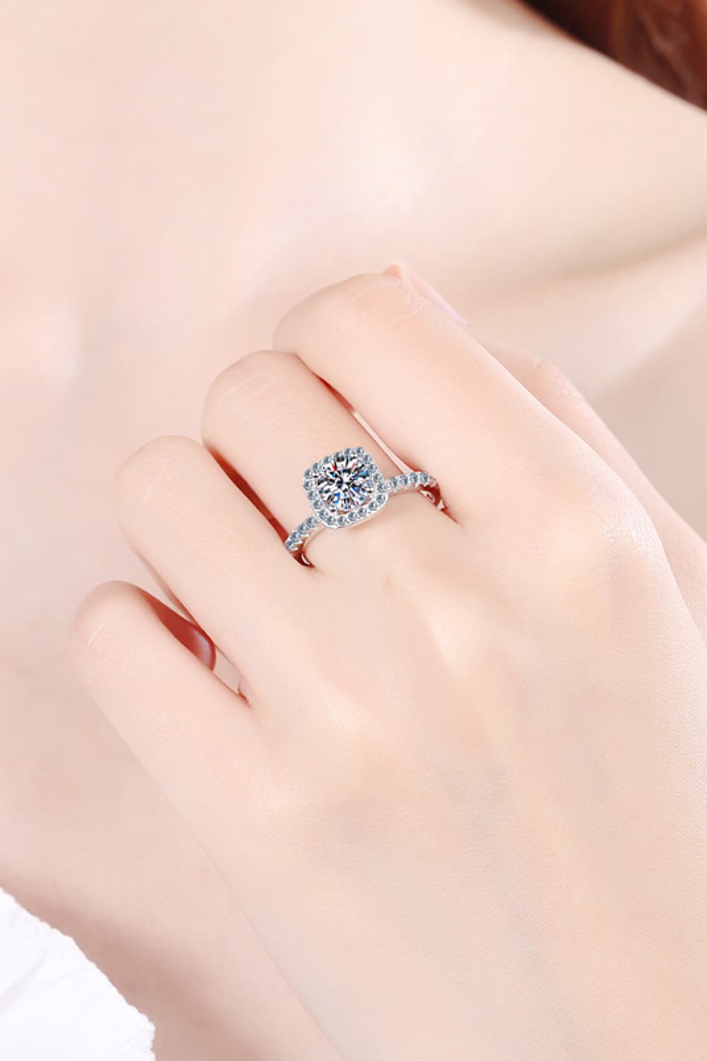 2 Carat Moissanite Square Halo Ring - Jaazi Intl