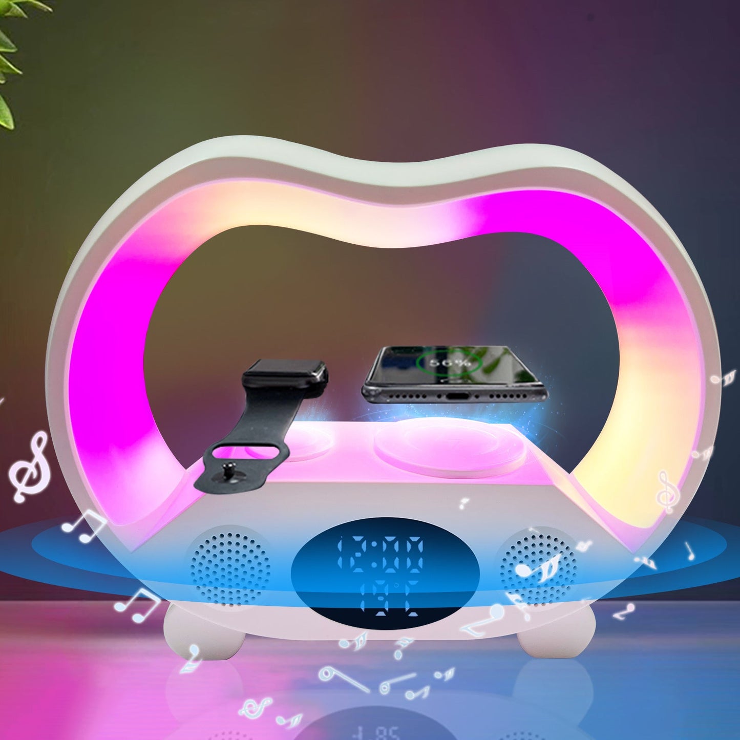 2024 New 6 In 1 Smart Remote Control Bluetooth Ambience Intelligent LED Table Lamp Multi - function Wireless Charger Night Light Bluetooth Speaker - Jaazi Intl