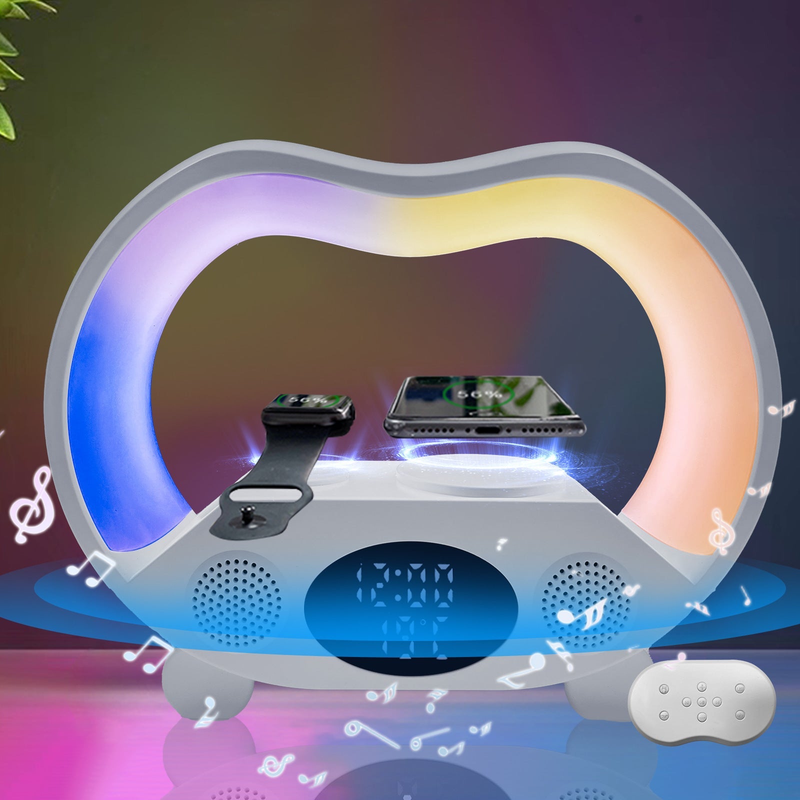 2024 New 6 In 1 Smart Remote Control Bluetooth Ambience Intelligent LED Table Lamp Multi - function Wireless Charger Night Light Bluetooth Speaker - Jaazi Intl