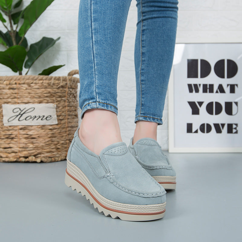 Thick-soled Flat Shoes Anti-slip Suede Height Increasing Shoes For Women