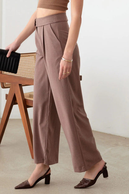 Wide Leg Asymmetric Waistband Tailored Pants