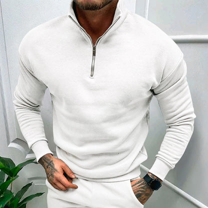 Men's Autumn And Winter Fleece-lined Solid Color Long Sleeve