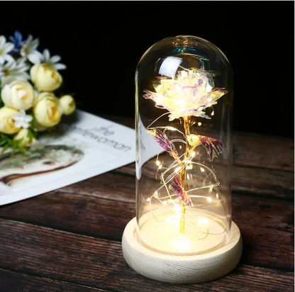 Muttertagsgeschenk, für immer verzauberte Rosenblume in Glas, LED-Licht, Heimdekoration