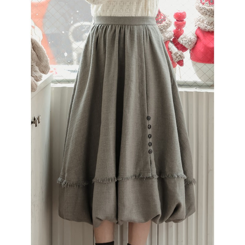 Solid Patchwork Button Minimalist Skirts For Women High Waist Spliced Folds Casual Skirt Female