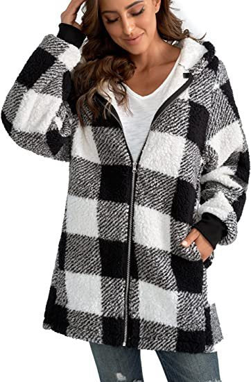 European And American Plush Women's Coat Long Sleeved Plaid