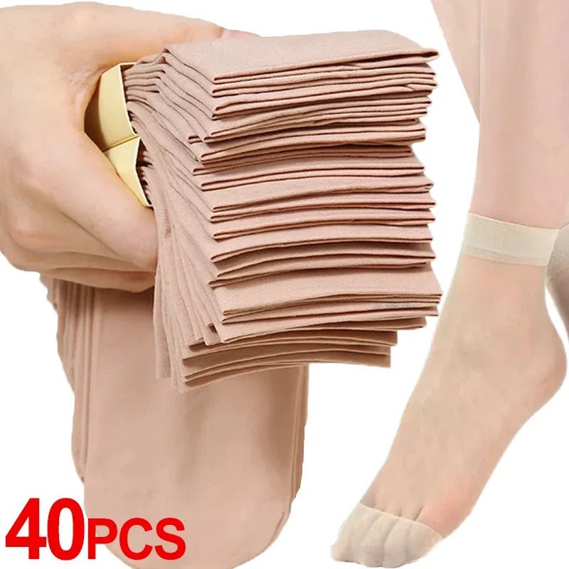 2/40pcs Transparent Summer Socks for Women Ultrathin Nylon Ladies Female Girls Short Ankle Elastic Crystal Silky Invisible Socks - Jaazi Intl