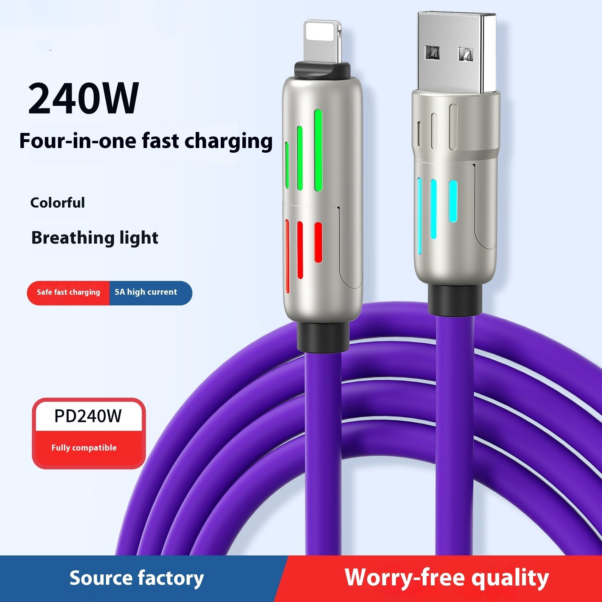 240W Data Cable Fast Charging Two - to - two Charging Cable - Jaazi Intl