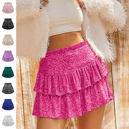 High Waist Sequined Pleated Skirt Women's Clothing Hot Girl Party Short Dress