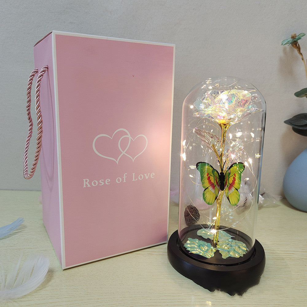 Valentinstagsgeschenk, ewige Rose, LED-Lichtfolienblume in Glasabdeckung, Muttertag, Hochzeit, Gastgeschenke, Brautjungfern-Geschenk