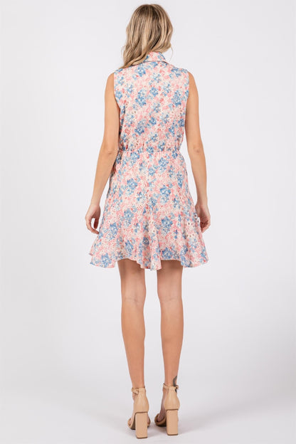 GeeGee Full Size Floral Eyelet Sleeveless Mini Dress