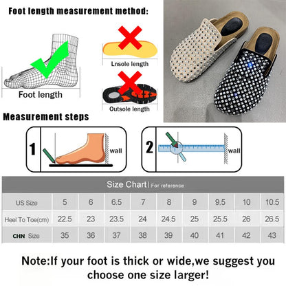 Mules Slippers Women New In 2023 Fashion Casual Summer Slides Rhinestones Female Shoes Ladies Outside Round Toe Flats