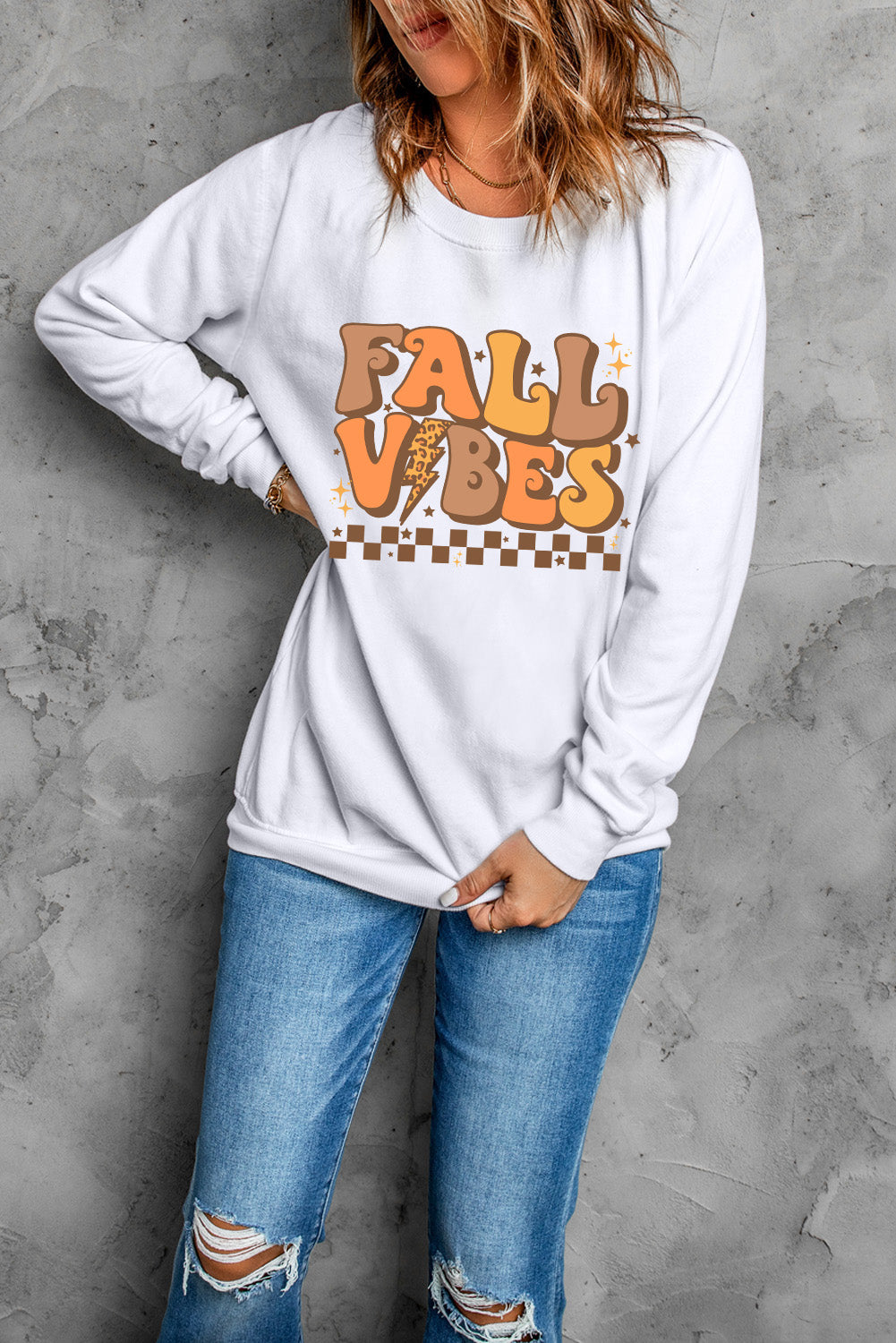 Letter Graphic Round Neck Long Sleeve Sweatshirt