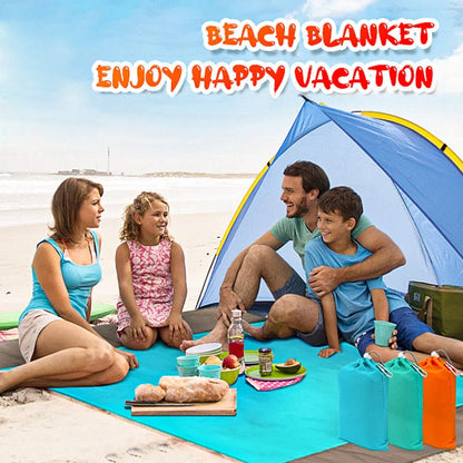 2x2.1m Portable Waterproof Sand Free Pocket Beach Blanket Large Lightweight Foldable Camping Picnic Mat for 4 - 6 Adults Outdoor - Jaazi Intl