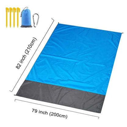 2x2.1m Portable Waterproof Sand Free Pocket Beach Blanket Large Lightweight Foldable Camping Picnic Mat for 4 - 6 Adults Outdoor - Jaazi Intl