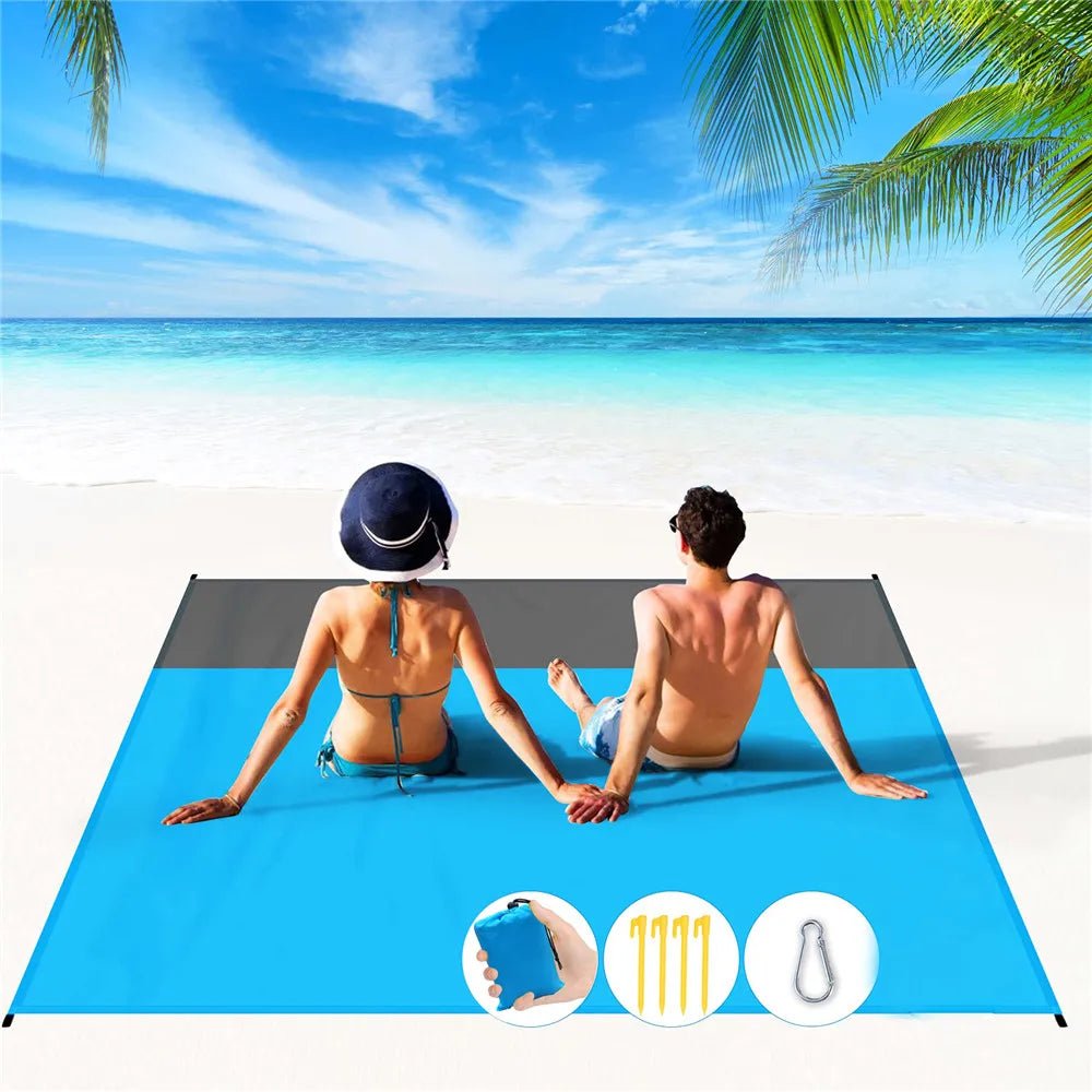 2x2.1m Portable Waterproof Sand Free Pocket Beach Blanket Large Lightweight Foldable Camping Picnic Mat for 4 - 6 Adults Outdoor - Jaazi Intl