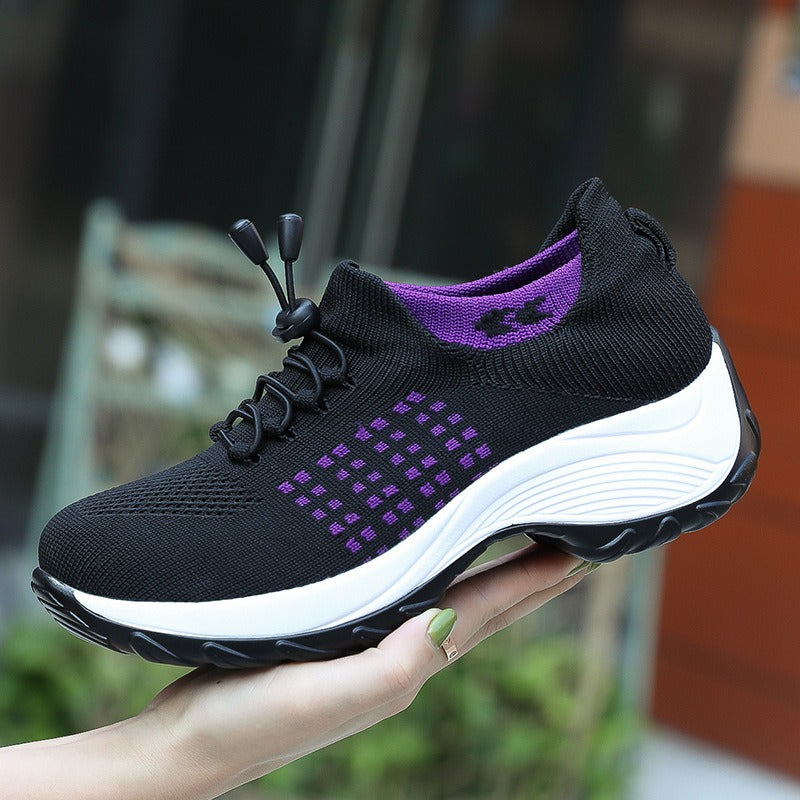 New Large Size High Elastic Fly Woven Breathable Shoes Fashion Light Socks Women's Sports Shoes