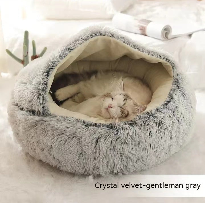 2 In 1 Dog And Cat Bed Pet Winter Bed Round Plush Warm Bed House Soft Long Plush Pets Bed