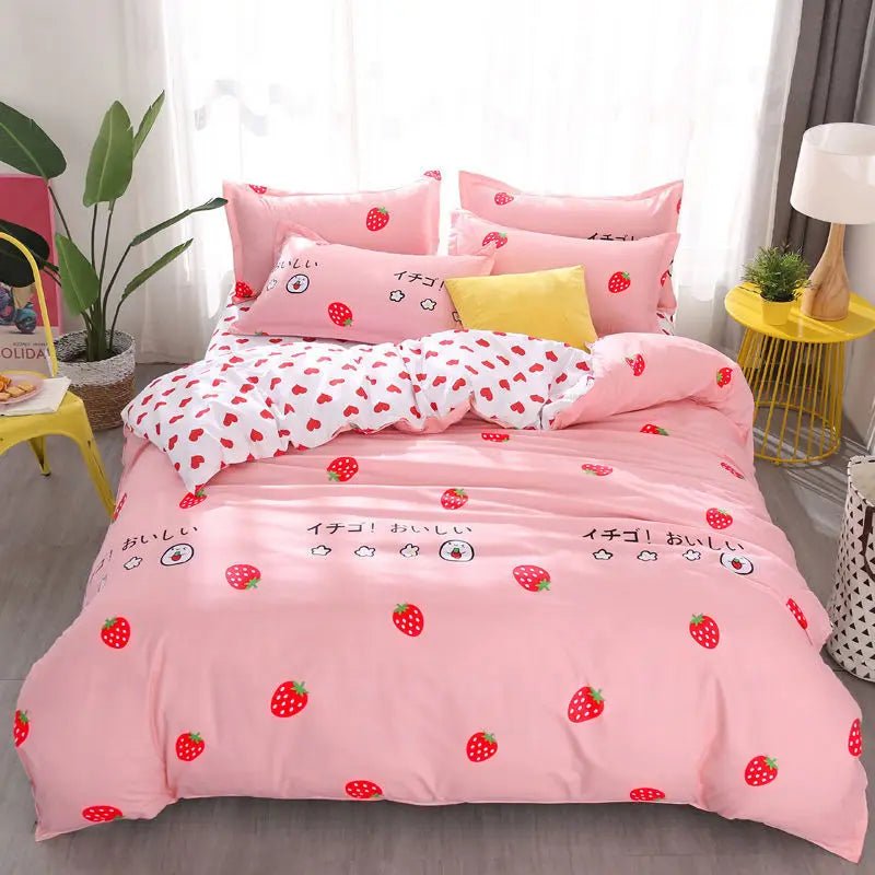 3/4pcs Bedding Set Pink Strawberry Fashion Bed Sheets Queen Size Luxury Bedding Set bed Sheet Sets Duvet Cover Set King Size - Jaazi Intl