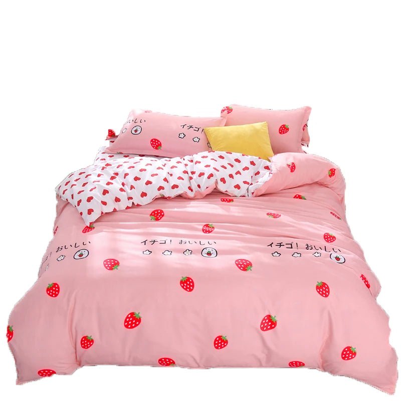 3/4pcs Bedding Set Pink Strawberry Fashion Bed Sheets Queen Size Luxury Bedding Set bed Sheet Sets Duvet Cover Set King Size - Jaazi Intl