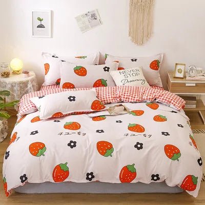 3/4pcs Bedding Set Pink Strawberry Fashion Bed Sheets Queen Size Luxury Bedding Set bed Sheet Sets Duvet Cover Set King Size - Jaazi Intl