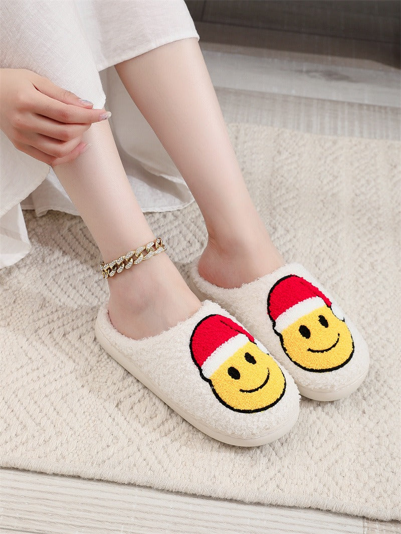 New home cute cartoon smiling face Christmas hat Christmas tree cotton slippers for men and women couples warm cotton slippers