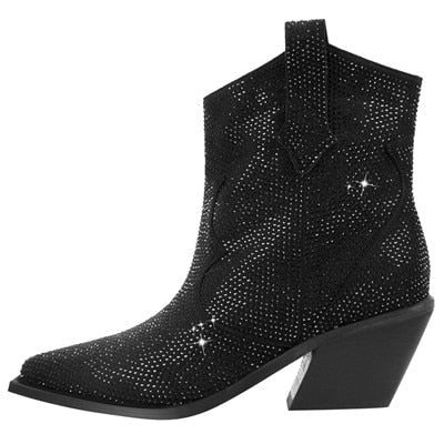 Processing time:7-15days after placing orders  GCYFWJ Fashion Rhinestone Women Ankle Boots For Woman Pointed Toe Western Cowboy Botas De Mujer Square Heel Party Shoes Botines