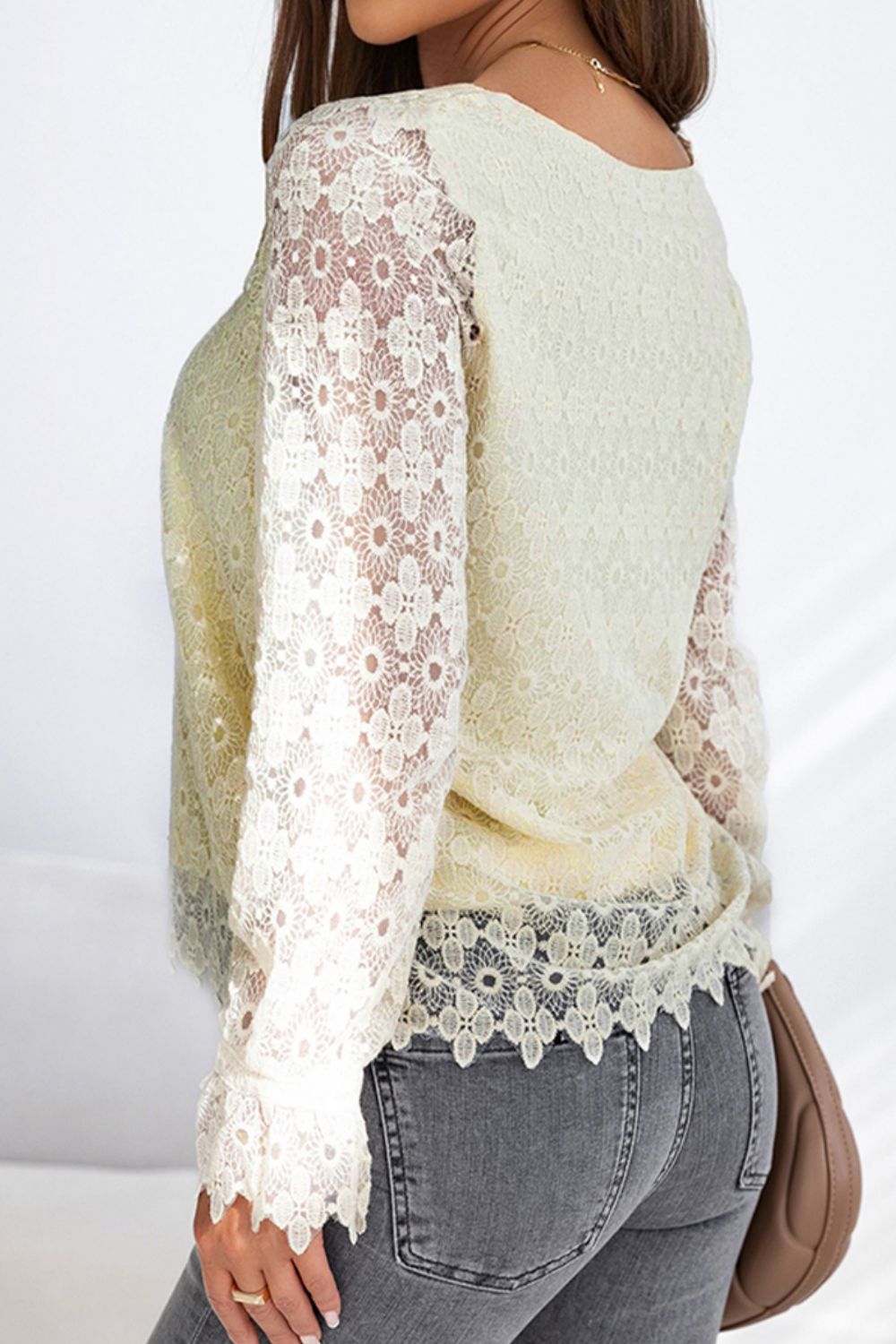 Lace Detail V-Neck Long Sleeve Blouse