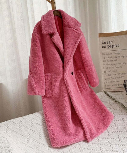 Lapel Lamb Fleece Coat With Pockets Faux Fur Coat Winter Warm Thickening Long Windbreaker Women's Clothing