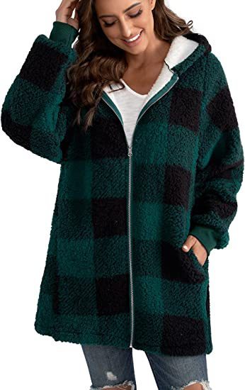 European And American Plush Women's Coat Long Sleeved Plaid