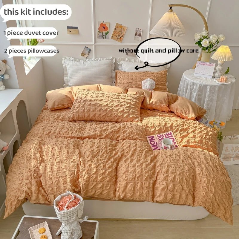 3pcs Soft Duvet Cover Set (1*Duvet Cover + 2*Pillowcase, Without Core), Bubble grid Print Bedding Set, Soft Comfortable - Jaazi Intl