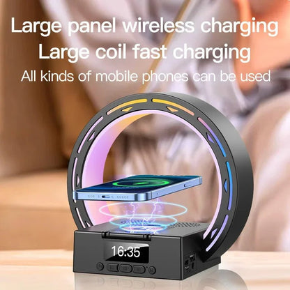 4 In 1 Wireless Bluetooth Speaker Charging Pad Bedside Lamp With Alarm Clock Wake - Up Light For Bedroom Support USB Drive TF Card - Jaazi Intl