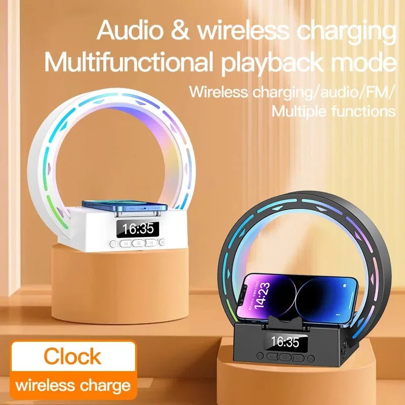 4 In 1 Wireless Bluetooth Speaker Charging Pad Bedside Lamp With Alarm Clock Wake - Up Light For Bedroom Support USB Drive TF Card - Jaazi Intl