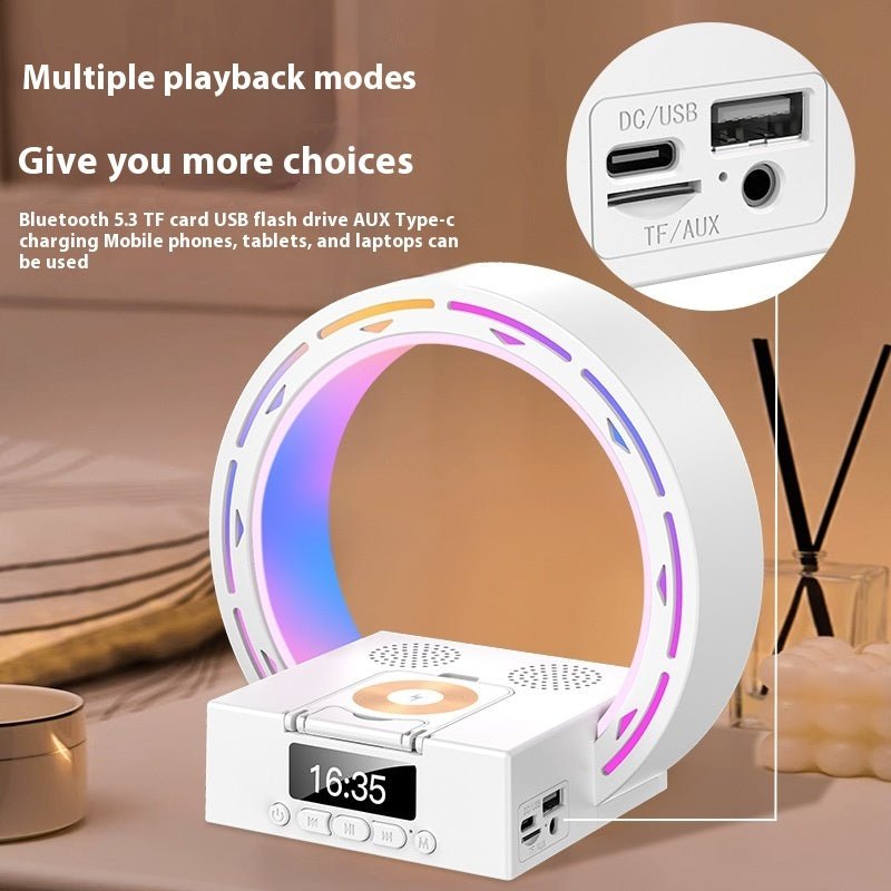 4 In 1 Wireless Bluetooth Speaker Charging Pad Bedside Lamp With Alarm Clock Wake - Up Light For Bedroom Support USB Drive TF Card - Jaazi Intl