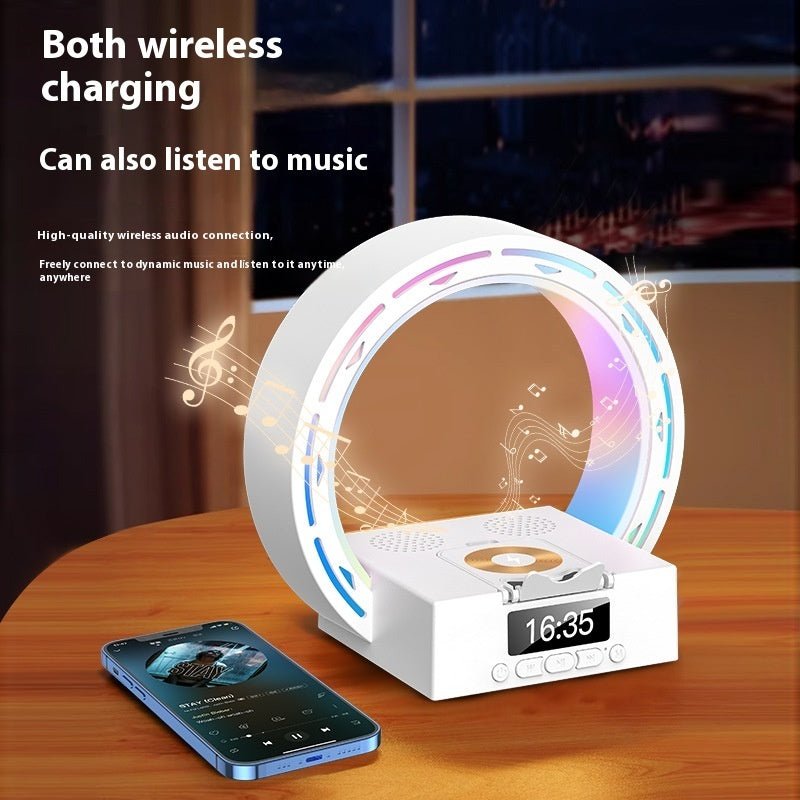 4 In 1 Wireless Bluetooth Speaker Charging Pad Bedside Lamp With Alarm Clock Wake - Up Light For Bedroom Support USB Drive TF Card - Jaazi Intl