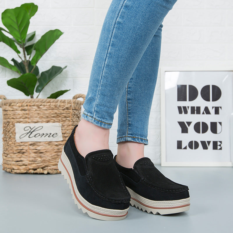 Thick-soled Flat Shoes Anti-slip Suede Height Increasing Shoes For Women