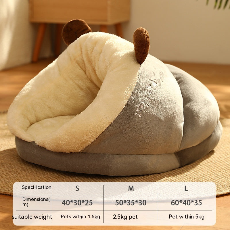 Pet Bed Winter Cat Dog Slippers Small Nest Gray Brown Bear