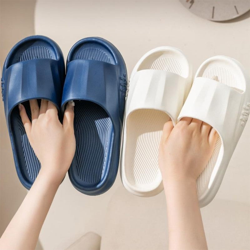 New Solid Striped Peep-toe Home Slippers Women Men House Shoes Non-slip Floor Bathroom Slippers For Couple