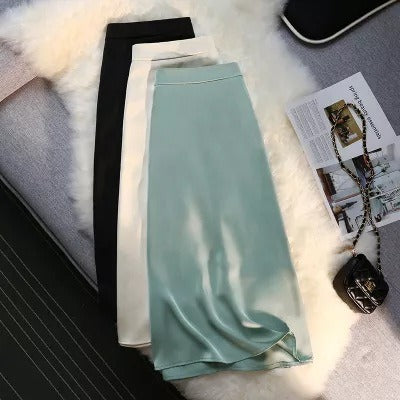 Elegant Ladies A Line Zipper Back Elastic Luxury Midi Skirt