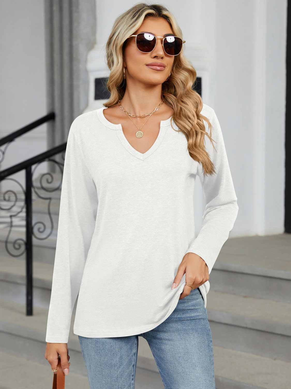 Notched Long Sleeve T-Shirt