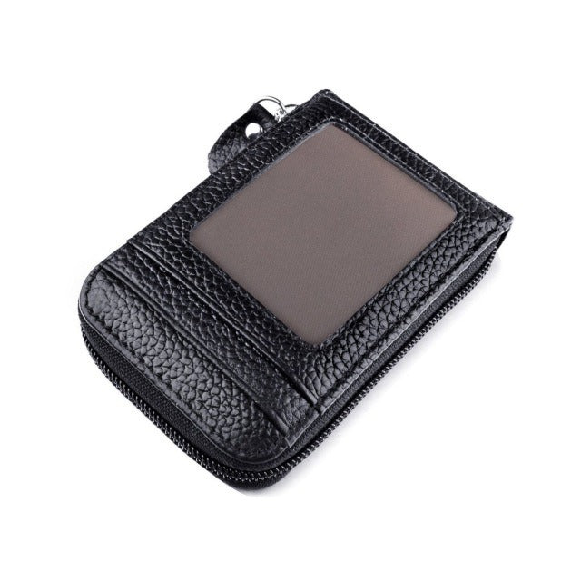 Men's Wallet Genuine PU Leather Credit Card Holder RFID Blocking Zipper Pocket Men bag Multi-card zipper Black